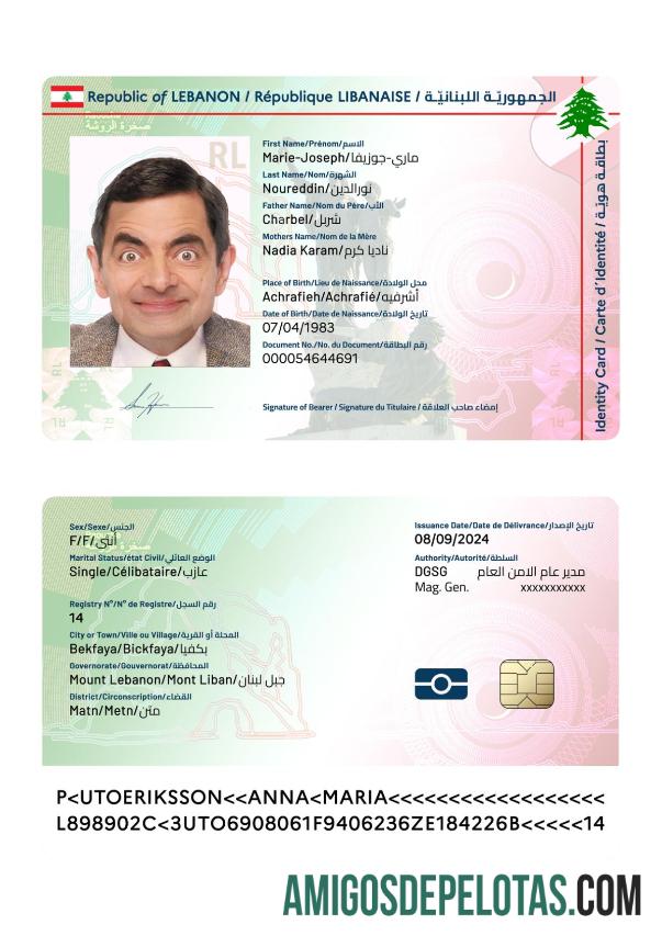 Cartão de identificação do Líbano 2024 modelo atual